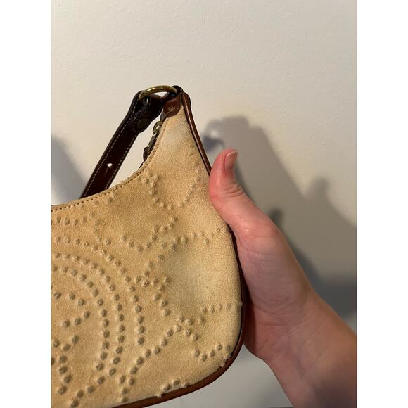 Brahmin Vintage Tan Suede Leather Brown Baguette Purse - Picture 6 of 9